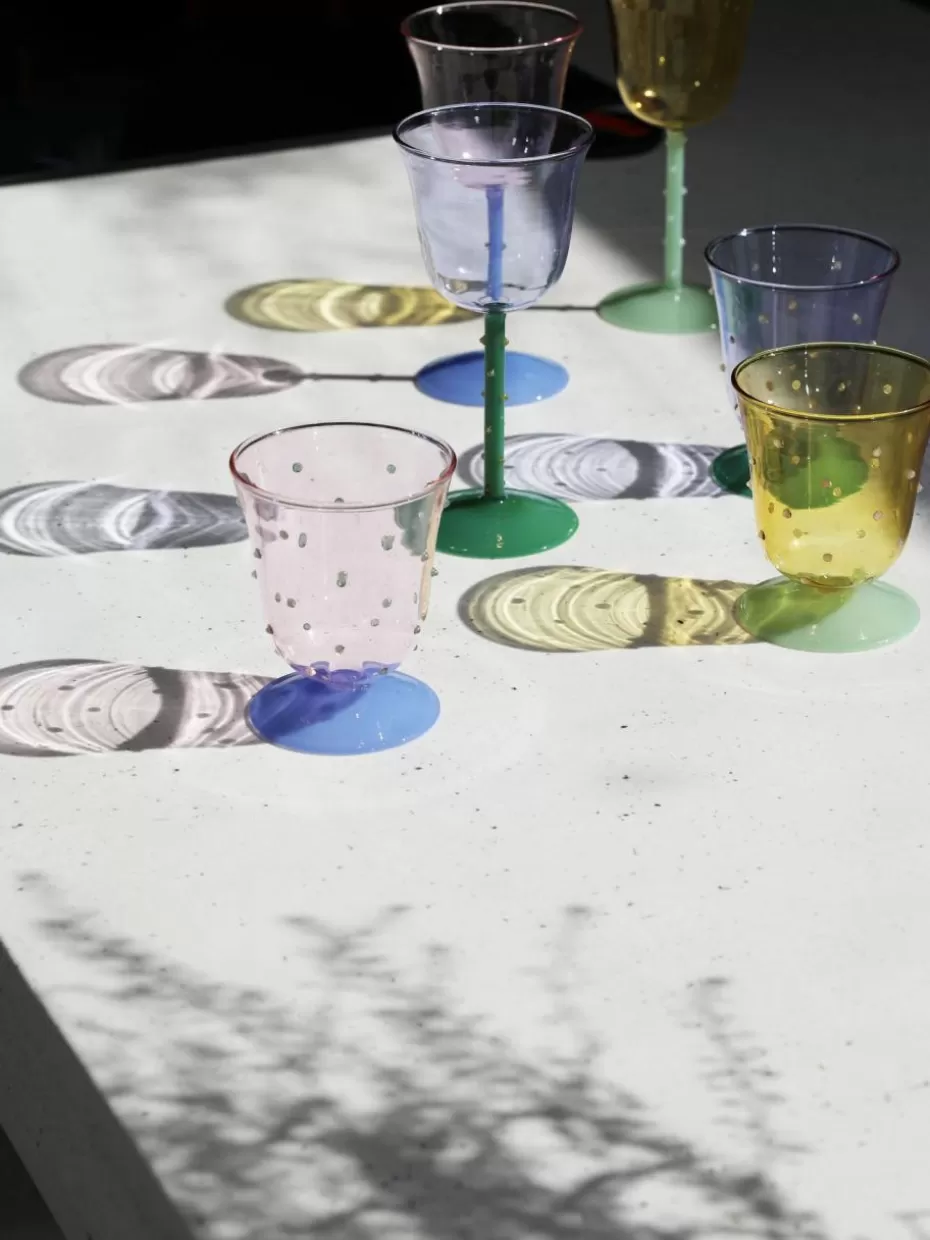 Weingläser-&k amsterdam Handgefertigte Weingläser Dot aus Borosilikatglas, 2 Stück Lavendel transparent, Grün