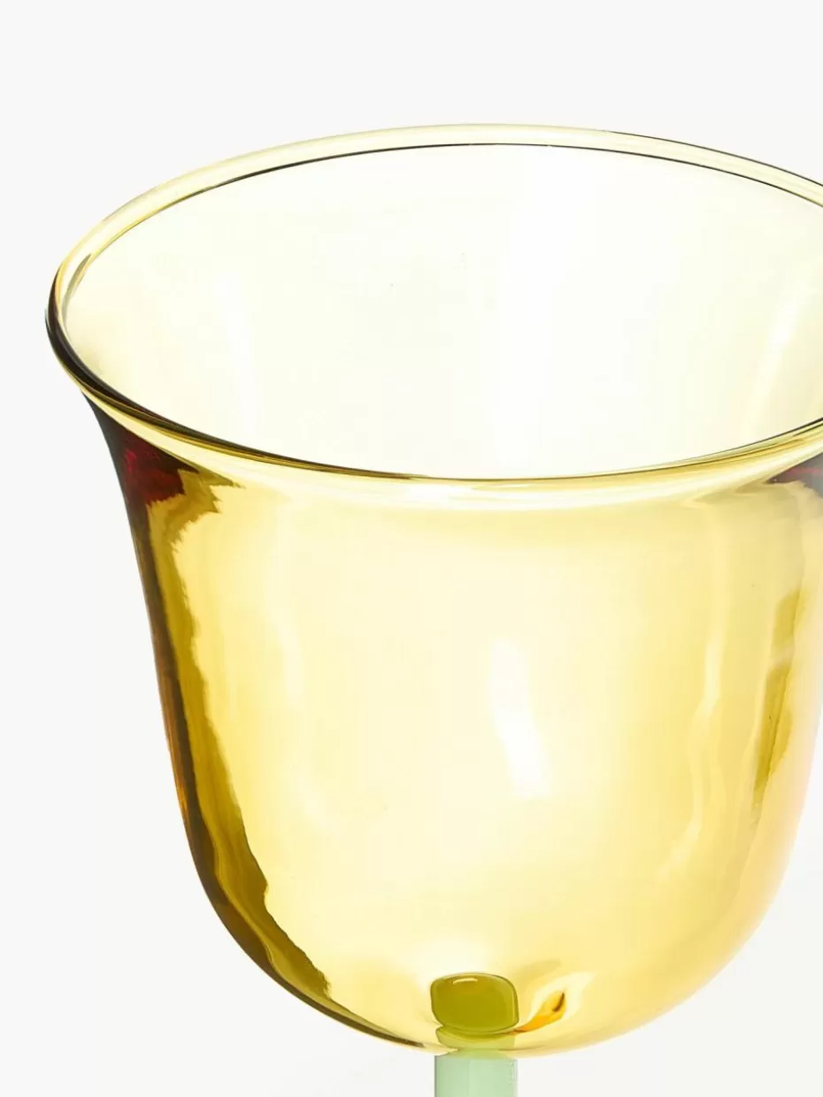 Weingläser-&k amsterdam Handgefertigte Weingläser Dot aus Borosilikatglas, 2 Stück Hellgelb transparent, Hellgrün