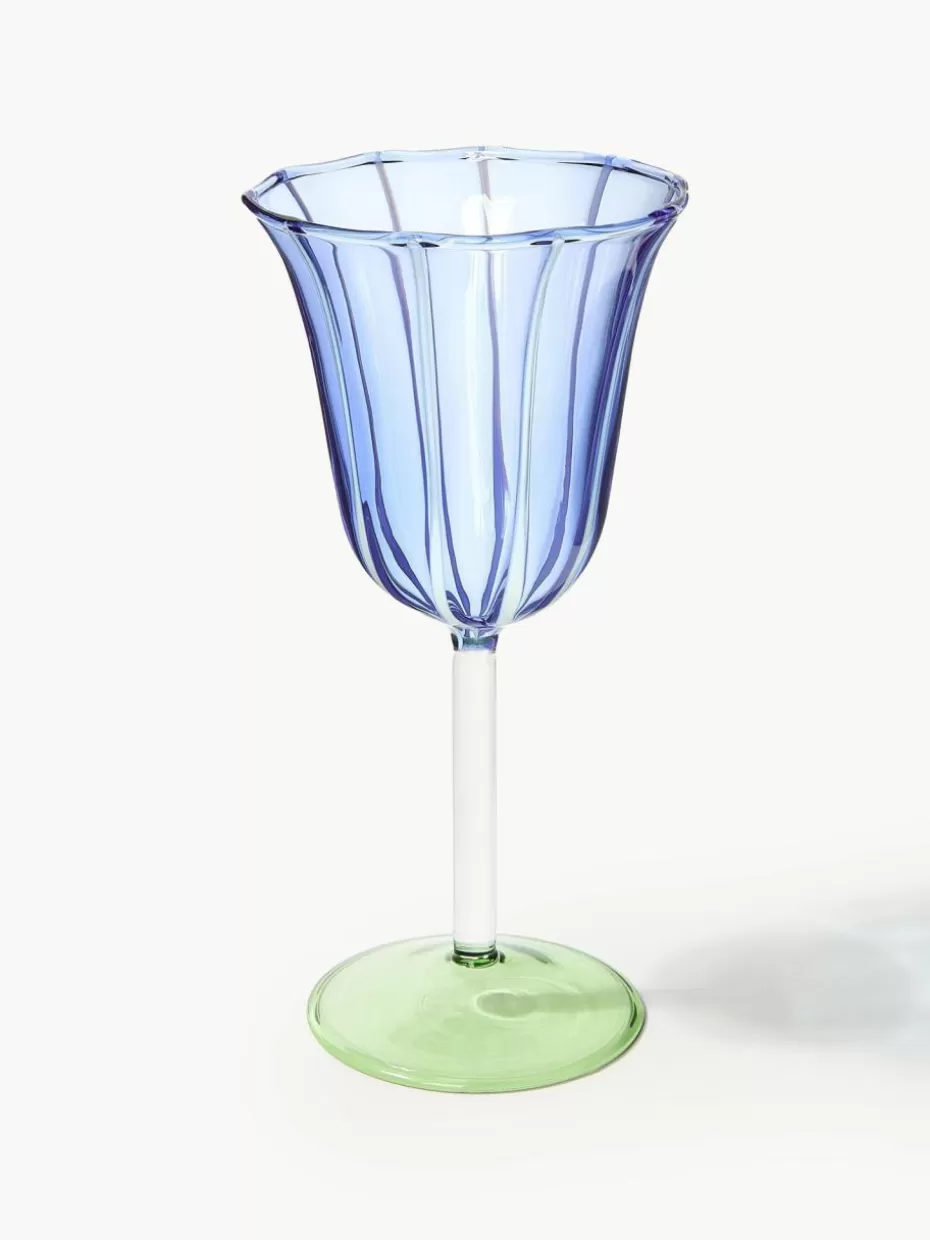 Weingläser-&k amsterdam Handgefertigte Weingläser Eve aus Borosilikatglas, 2 Stück Blau, Transparent, Hellgrün