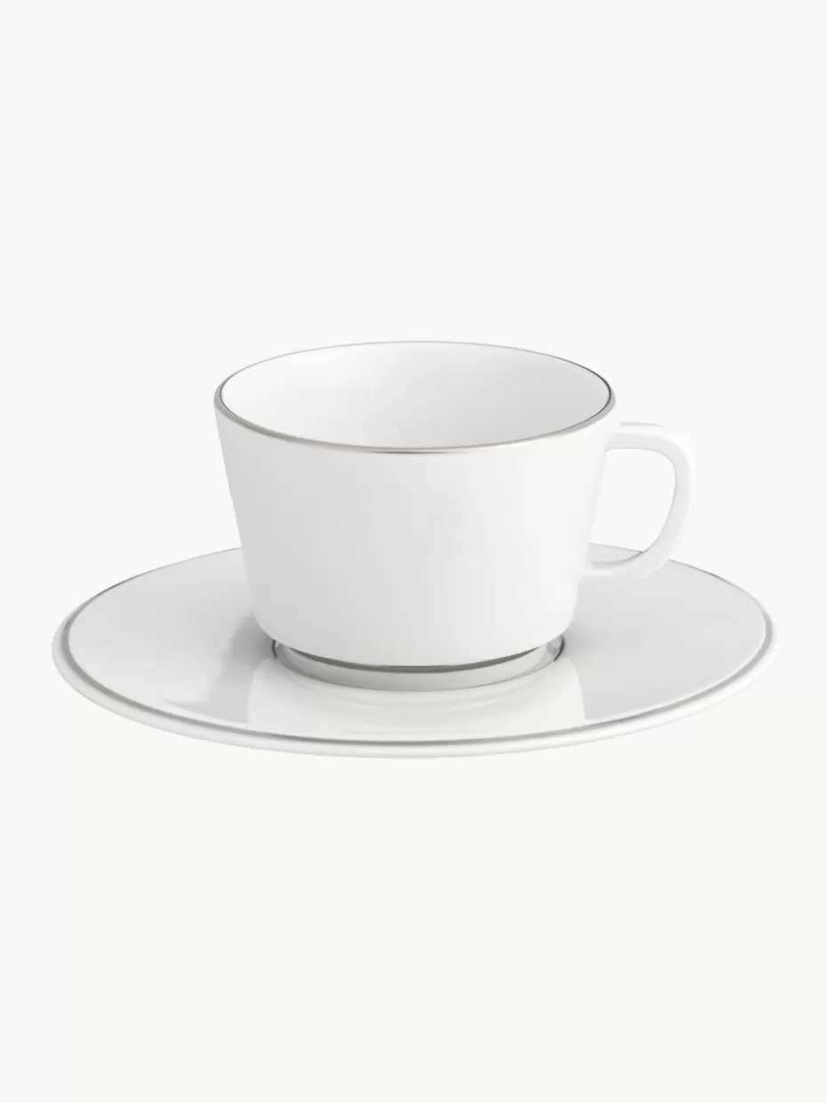 Tassen-Meissen Handgefertigte XS Porzellan-Kaffeetassen Vitruv mit Untertassen und handgemaltem Platinrand, 2 Stück