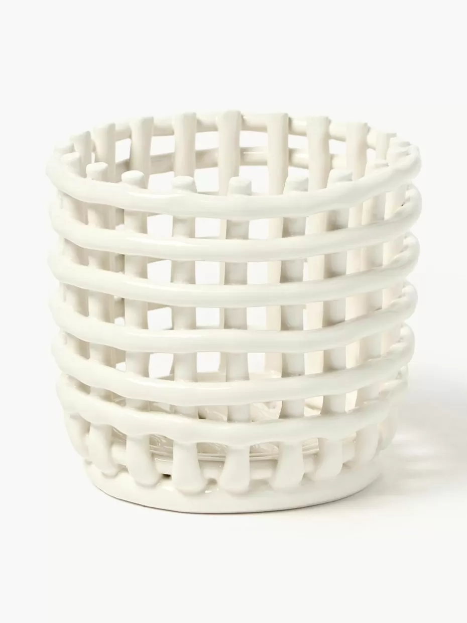 Körbe-ferm LIVING Handgefertigter Aufbewahrungskorb Nalan aus Keramik, H 15 cm Hellbeige