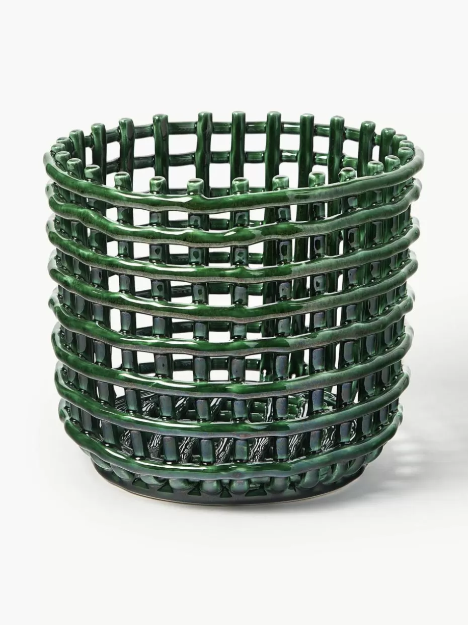 Körbe-ferm LIVING Handgefertigter Aufbewahrungskorb Nalan aus Keramik, H 21 cm Grün