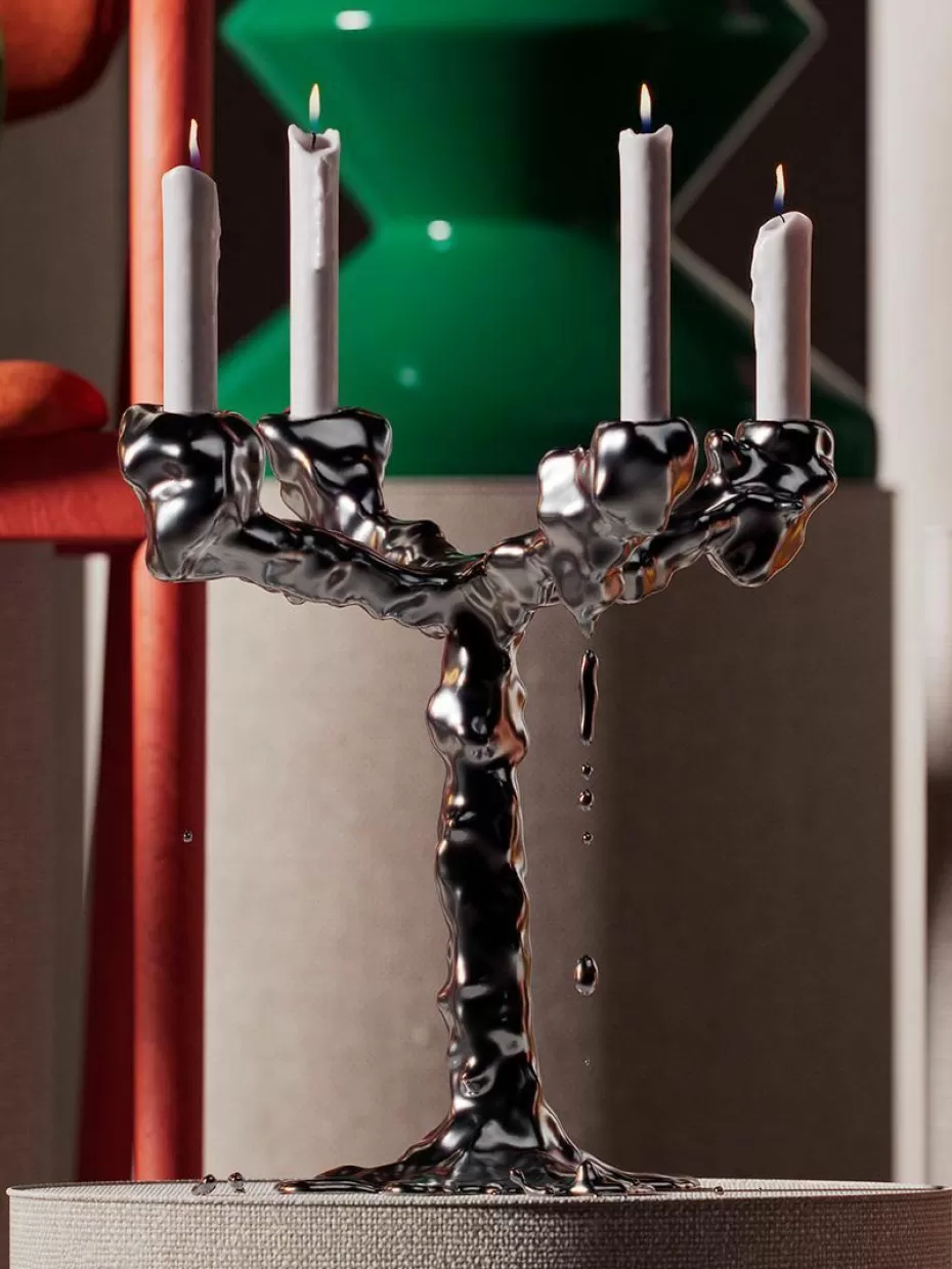 Kerzenständer & Kerzenhalter-Pols Potten Handgefertigter Metall-Kerzenhalter Drip Silberfarben