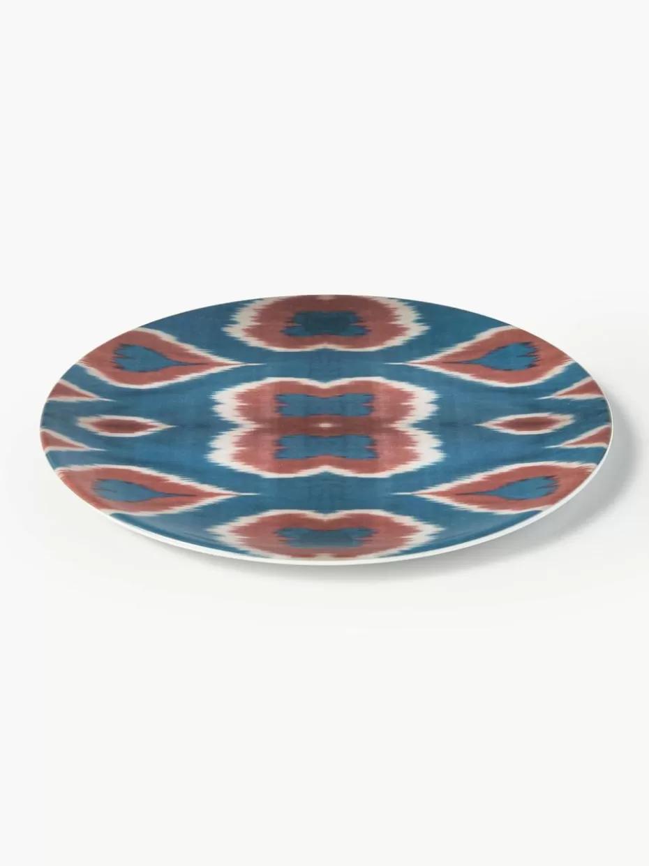 Teller-Les Ottomans Handgefertigter Porzellan-Frühstücksteller Ikat Blau, Rostrot, Weiß