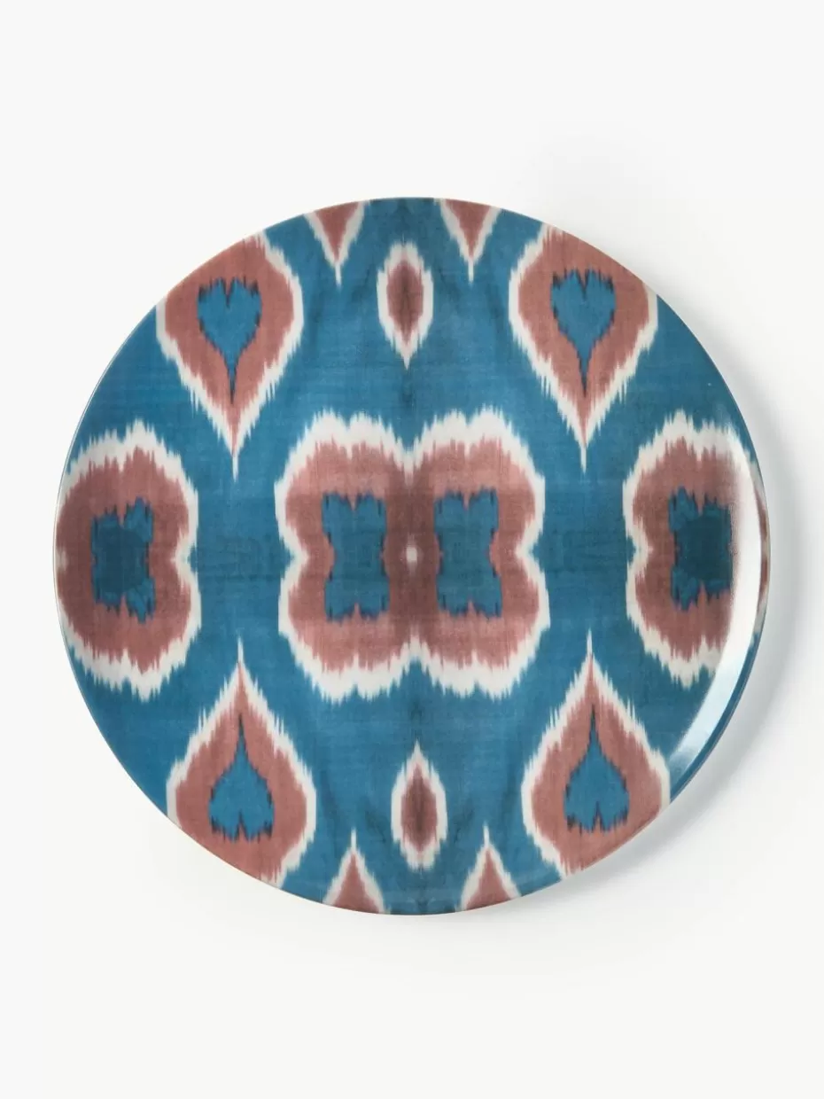 Teller-Les Ottomans Handgefertigter Porzellan-Speiseteller Ikat Blau, Rostrot, Weiß