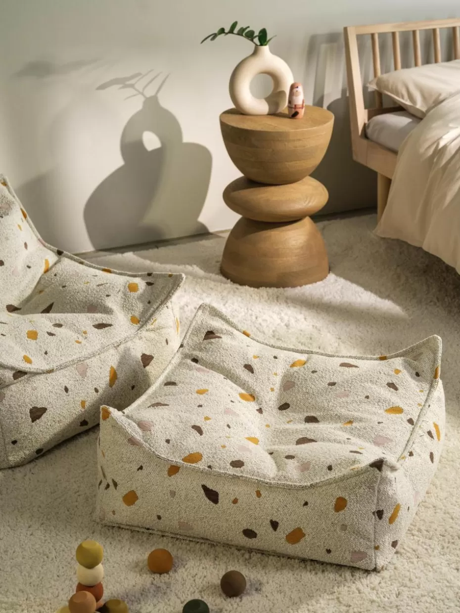 Sitzsäcke-Wigiwama Handgefertigtes Kinder-Bodenkissen Sugar aus Bouclé Bouclé Weiß, Terrazzo-Optik