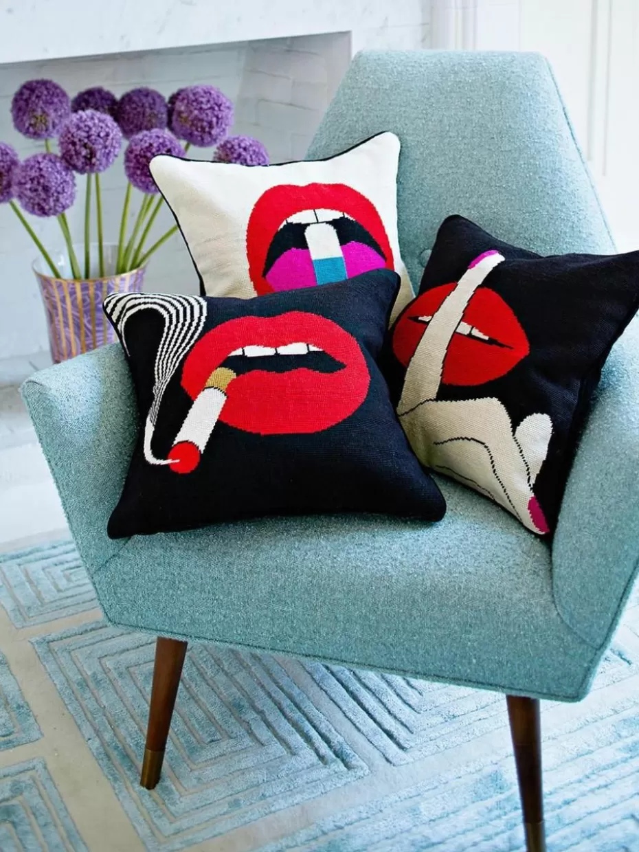 Dekokissen-Jonathan Adler Handgefertigtes Woll-Dekokissen Lips Smolder