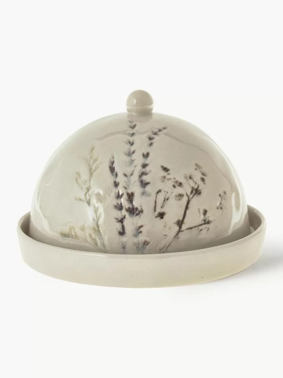 Geschirrserien-Bloomingville Handgemachte Butterdose Bea mit Gräser-Motiv