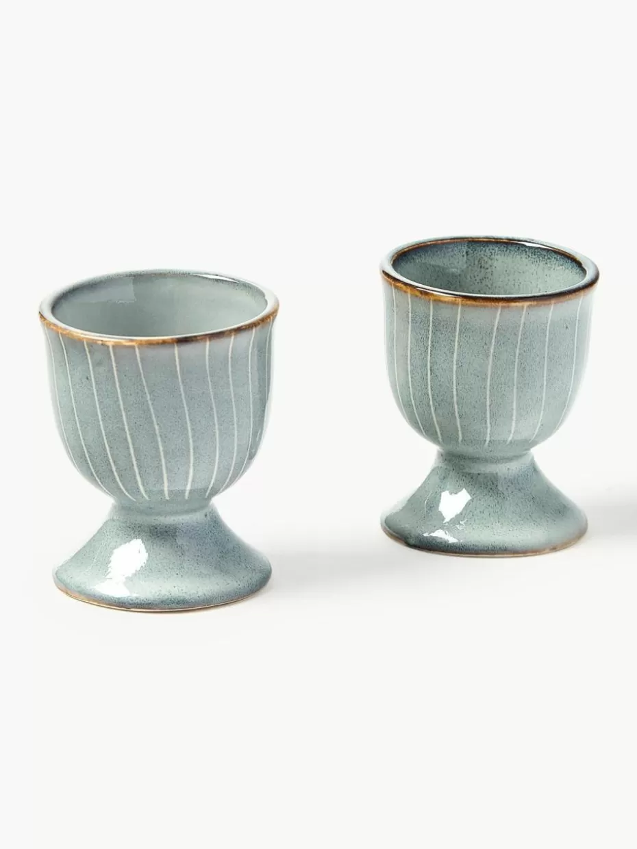 Geschirrserien-Broste Copenhagen Handgemachte Eierbecher Nordic Sea, 2 Stück Graublau, gesprenkelt