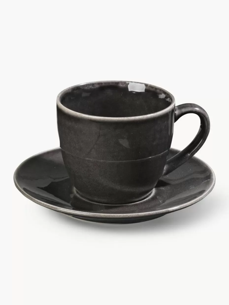 Tassen-Broste Copenhagen Handgemachte Kaffeetasse Nordic Coal mit Untertasse Schwarz, gesprenkelt