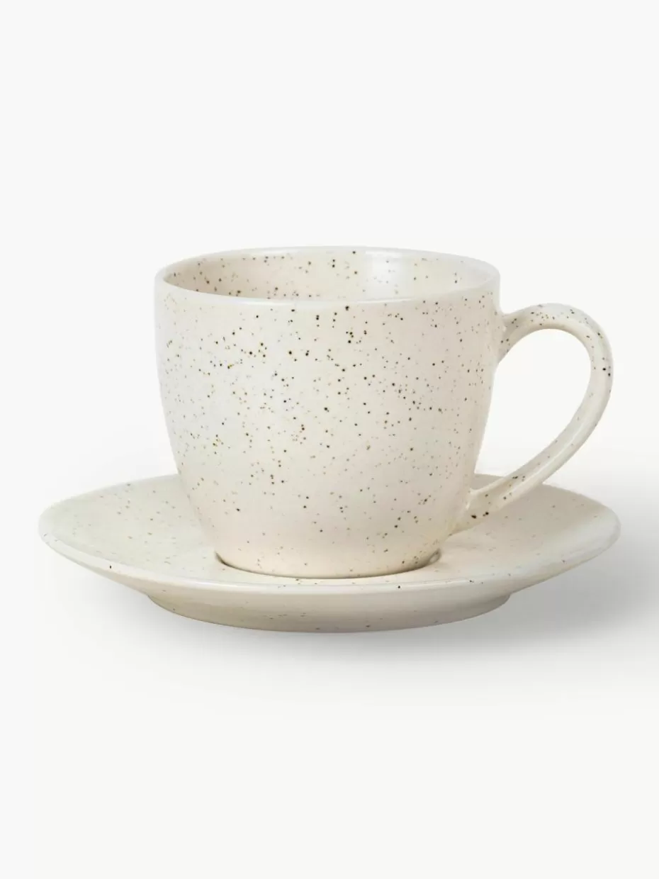 Tassen-Broste Copenhagen Handgemachte Kaffeetasse Nordic Vanilla mit Untertasse Off White, gesprenkelt