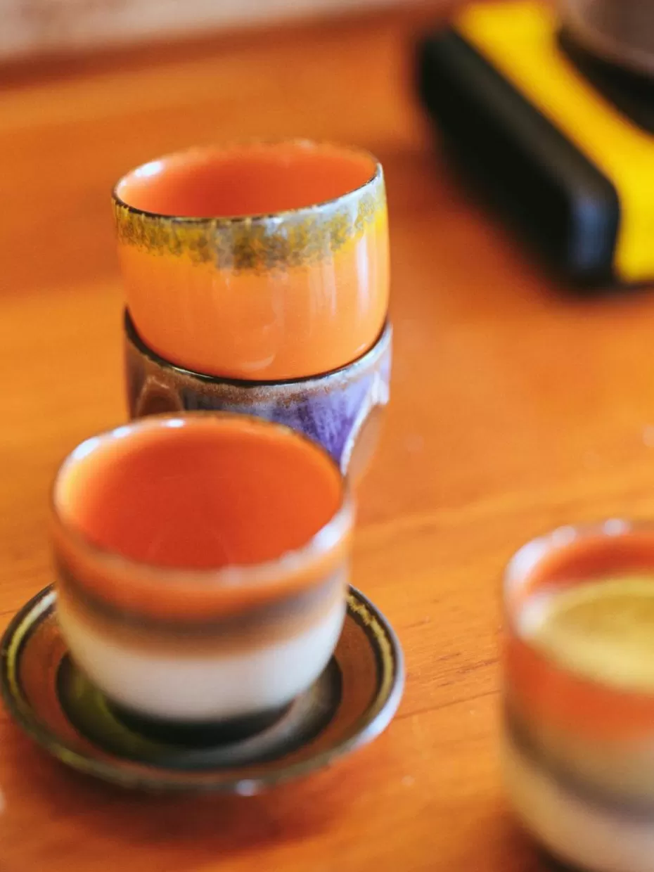 Geschirrserien-HKLIVING Handgemachte Keramik-Kaffeebecher 70's, 4 Stück Orange