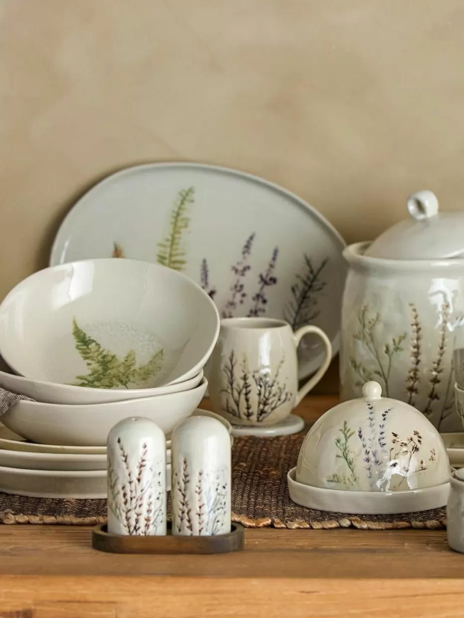 Geschirrserien-Bloomingville Handgemachte Servierplatte Bea mit Gräser-Motiv