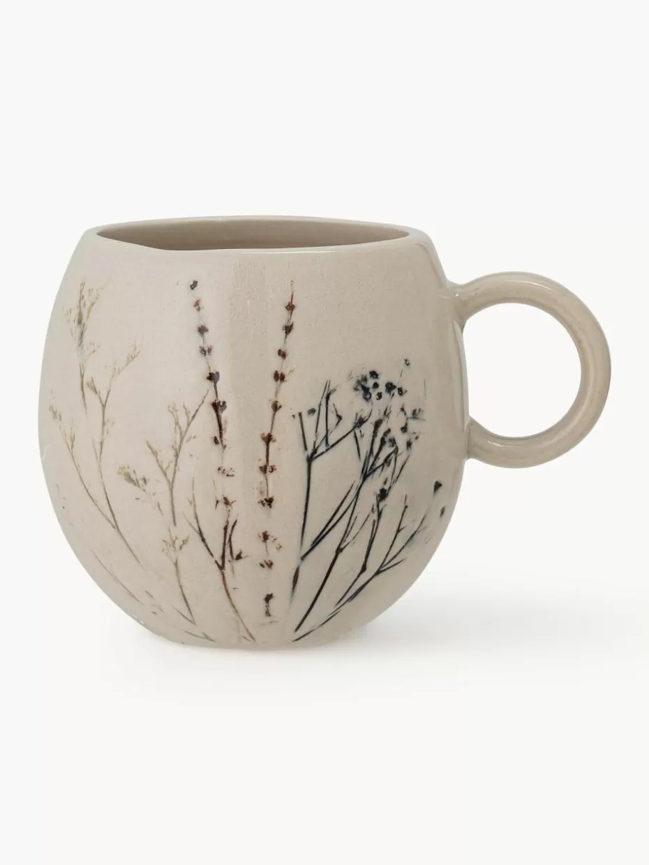 Geschirrserien-Bloomingville Handgemachte Tassen Bea mit Gräser-Motiv und Craquelé Glasur, 2 Stück