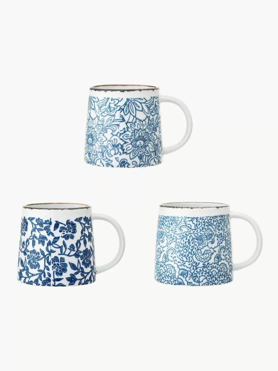 Tassen-Bloomingville Handgemachte Tassen Molly mit Blumenmuster, 3er-Set