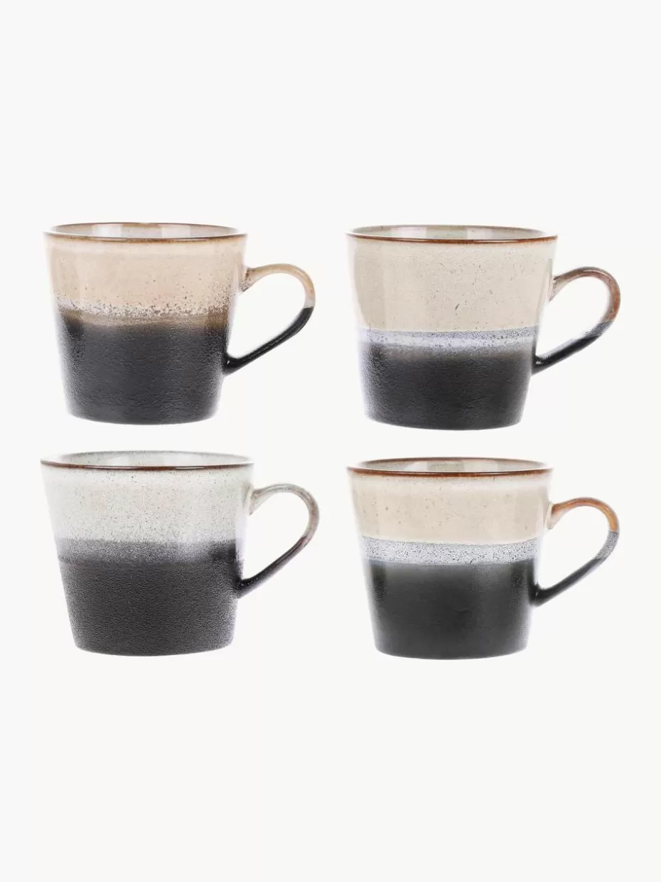 Tassen | Geschirrserien-HKLIVING Handgemachte Tassen 70's, 4 Stück Beige- und Schwarztöne