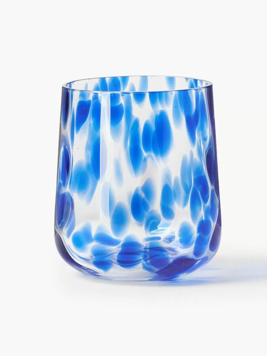 Wassergläser-Westwing Collection Handgemachte Wassergläser Oakley mit Tupfen-Muster, 4 Stück Royalblau, Transparent