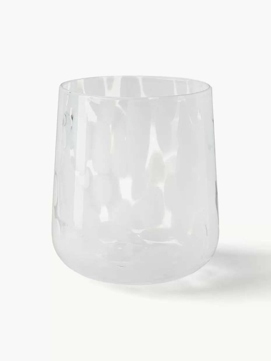 Wassergläser-Westwing Collection Handgemachte Wassergläser Oakley mit Tupfen-Muster, 4 Stück Weiß, Transparent