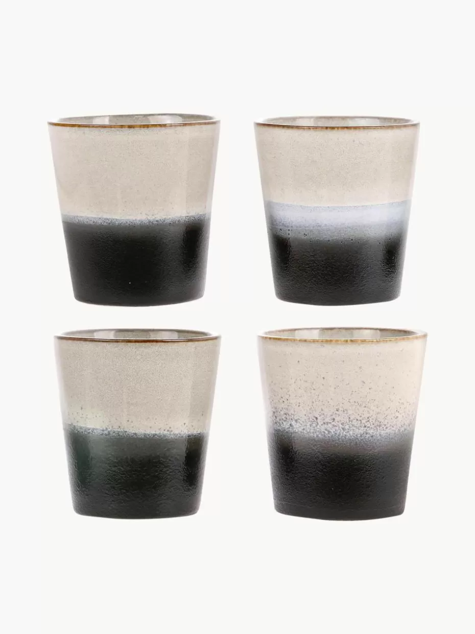 Tassen | Geschirrserien-HKLIVING Handgemachte XS Becher 70's, 4er-Set Beige- und Schwarztöne