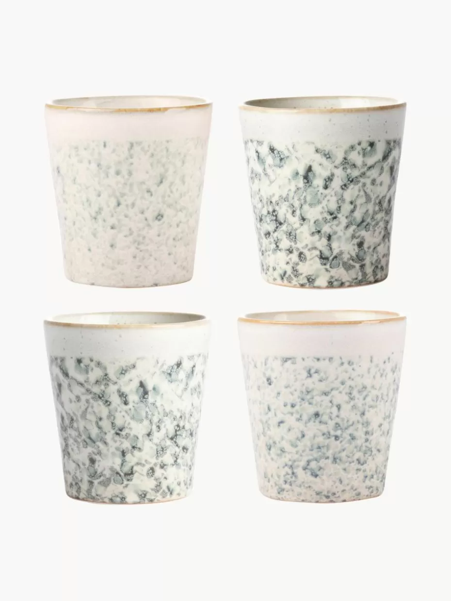 Tassen | Geschirrserien-HKLIVING Handgemachte XS Becher 70's, 4er-Set Beige- und Salbeigrüntöne