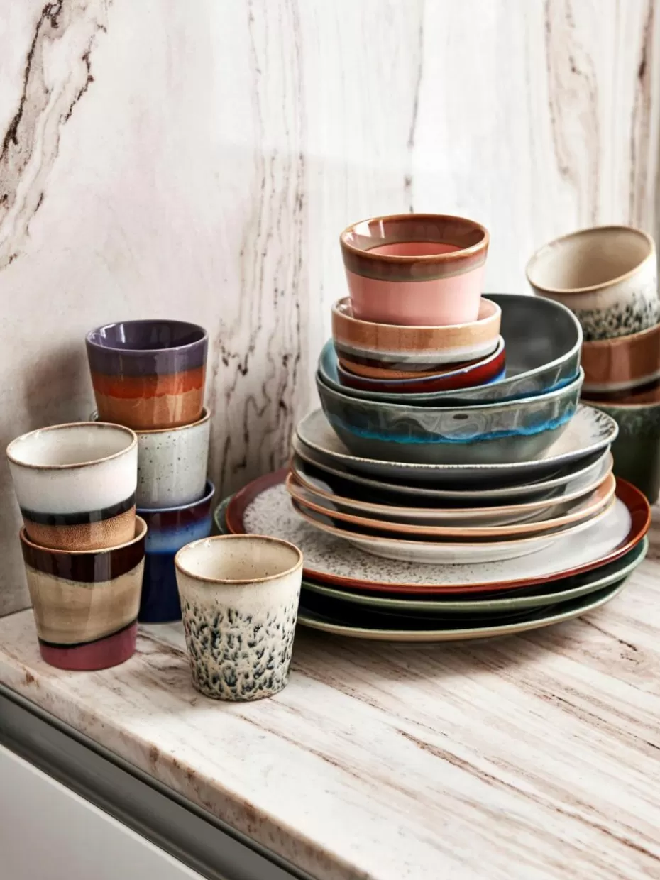 Tassen | Geschirrserien-HKLIVING Handgemachte XS Becher 70's, 4er-Set Beige- und Salbeigrüntöne