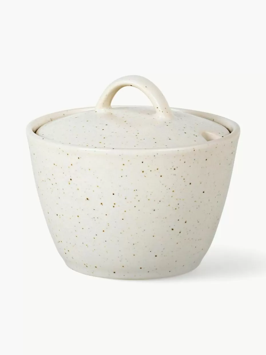 Kannen & Karaffen-Broste Copenhagen Handgemachte Zuckerdose Nordic Vanilla Off White, gesprenkelt