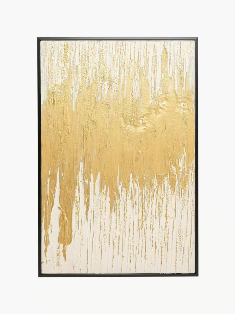 Bilder-Kare Design Handgemaltes Leinwandbild Abstract Goldfarben, Off White