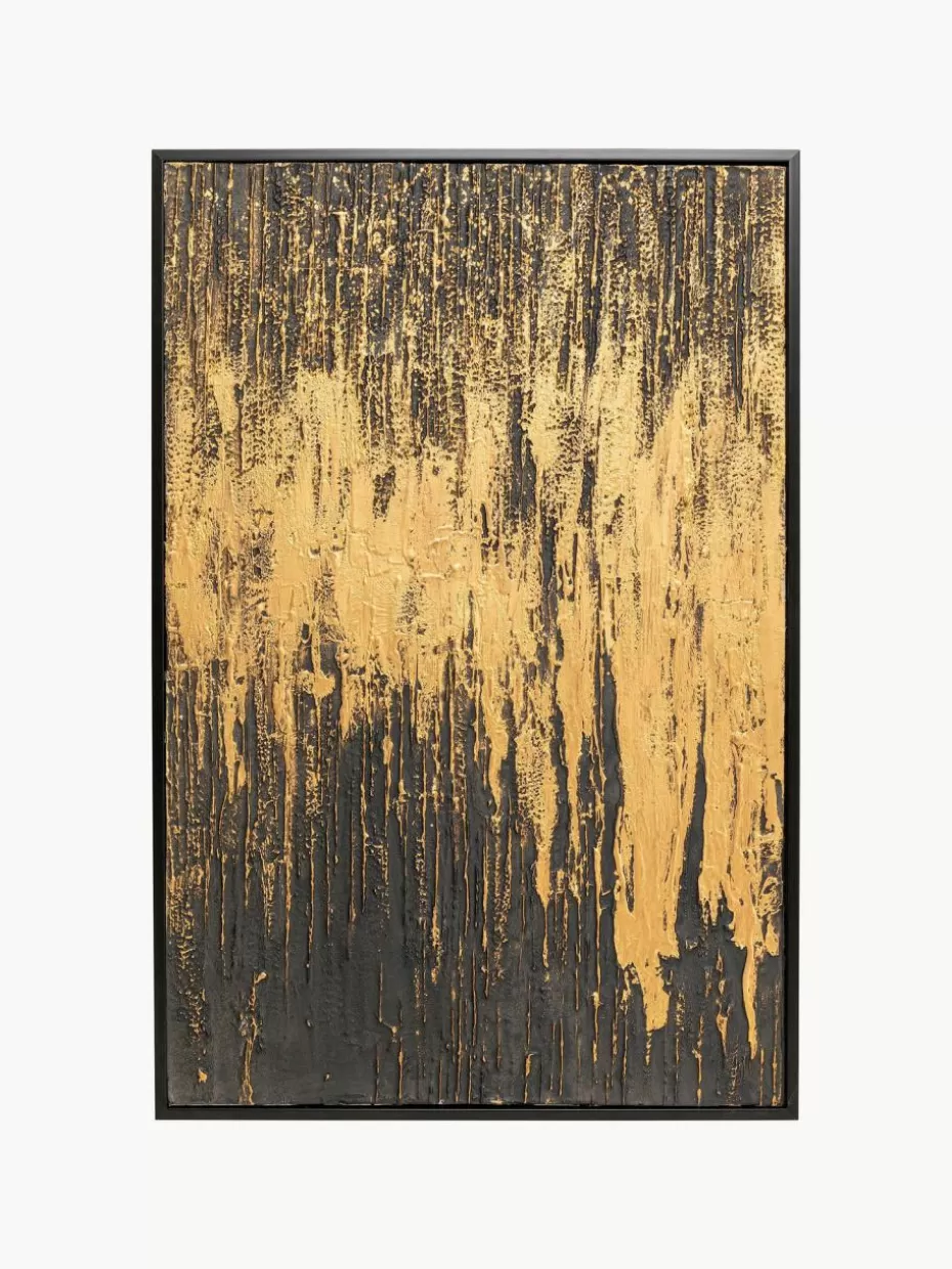 Bilder-Kare Design Handgemaltes Leinwandbild Abstract Goldfarben, Schwarz