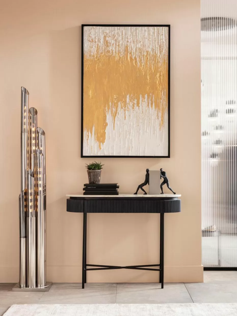 Bilder-Kare Design Handgemaltes Leinwandbild Abstract Goldfarben, Off White
