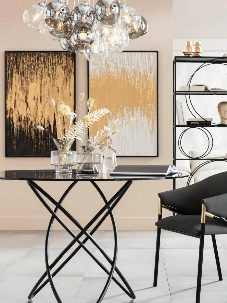 Bilder-Kare Design Handgemaltes Leinwandbild Abstract Goldfarben, Schwarz