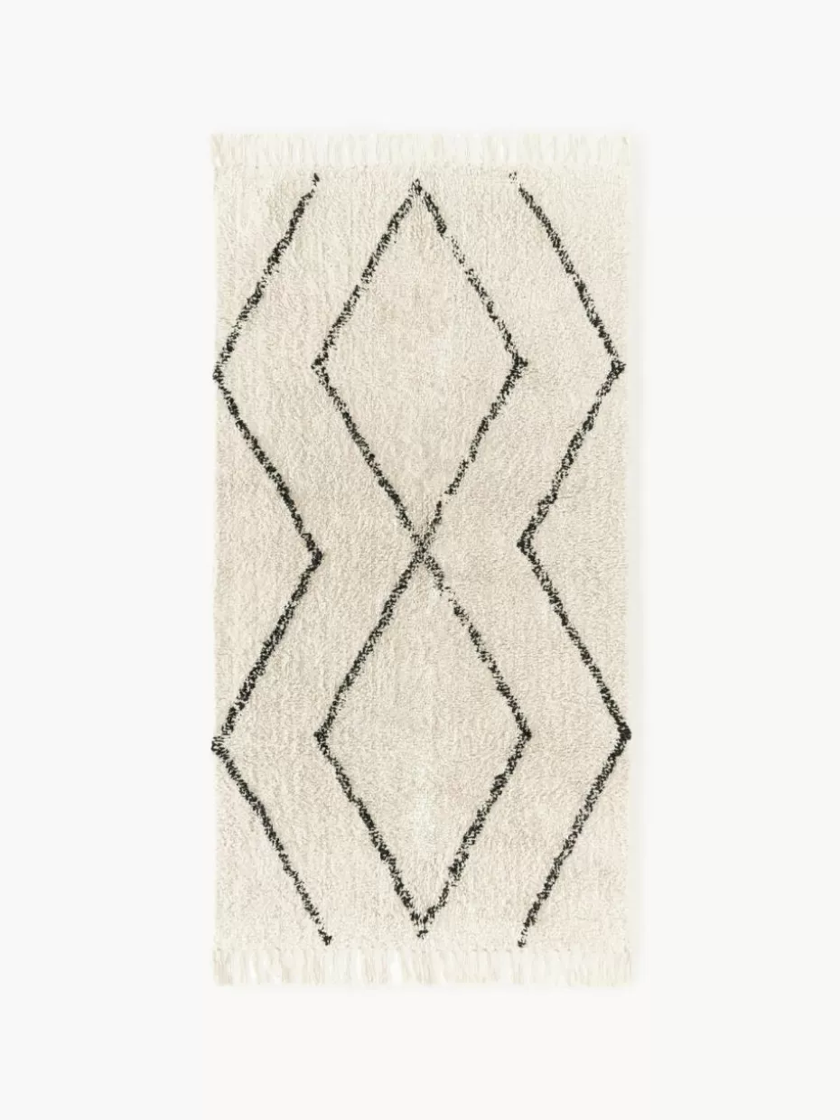 Rechteckige Teppiche-Westwing Collection Handgetufteter Baumwollteppich Bina mit Rautenmuster und Fransen
