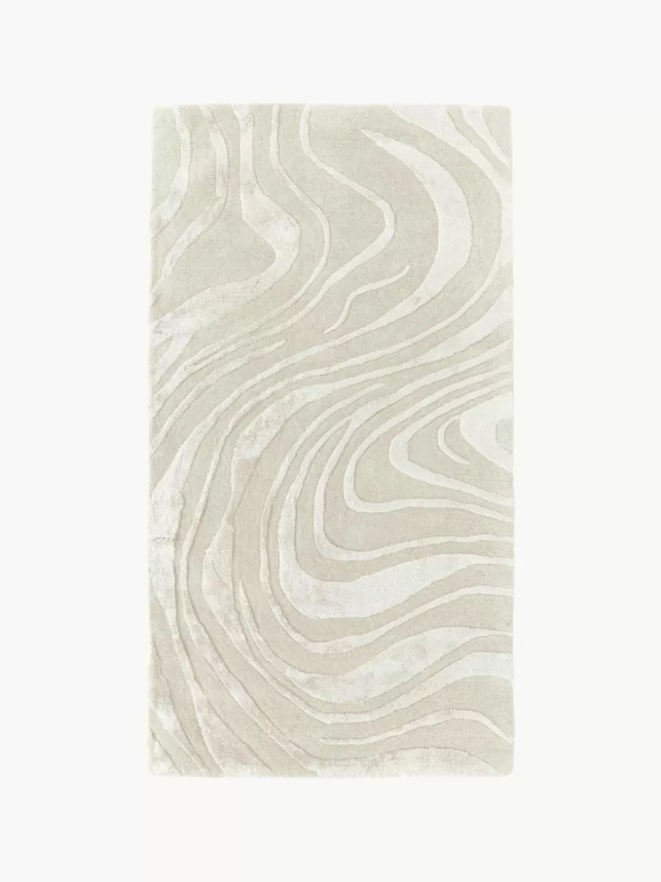 Rechteckige Teppiche-Westwing Collection Handgetufteter Kurzflorteppich Winola mit Hoch-Tief-Struktur Off White