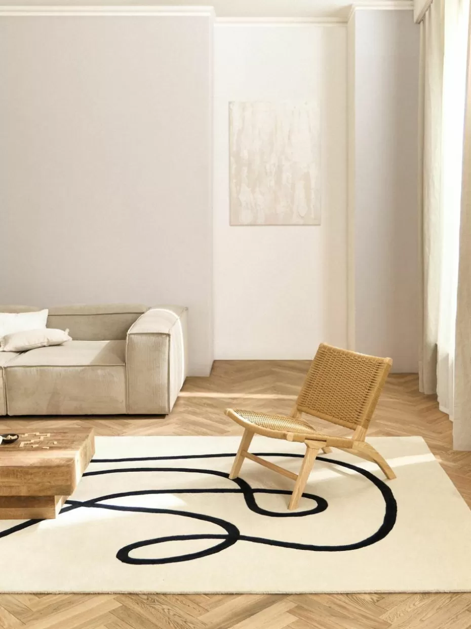 Rechteckige Teppiche-Westwing Collection Handgetufteter Wollteppich Line mit One Line Zeichnung