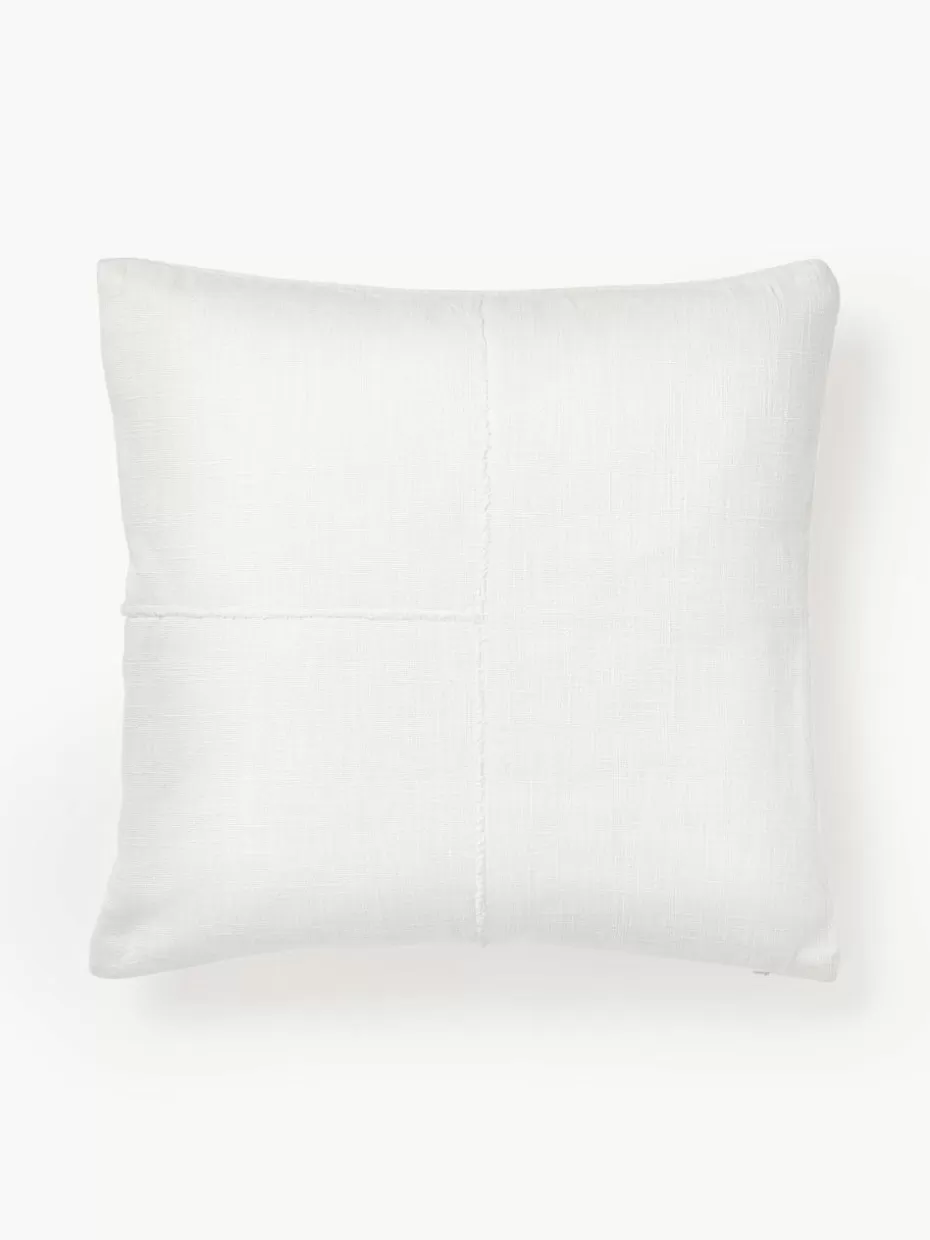 Dekokissen-Westwing Collection Handgewebte Baumwoll-Kissenhülle Terre mit dekorativer Naht Weiß