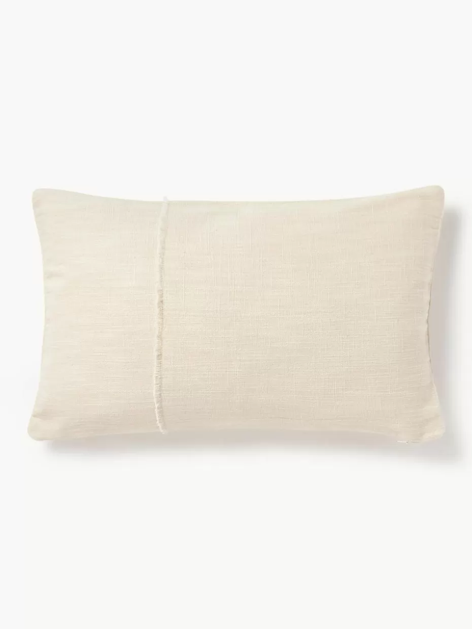 Dekokissen-Westwing Collection Handgewebte Baumwoll-Kissenhülle Terre mit dekorativer Naht Hellbeige