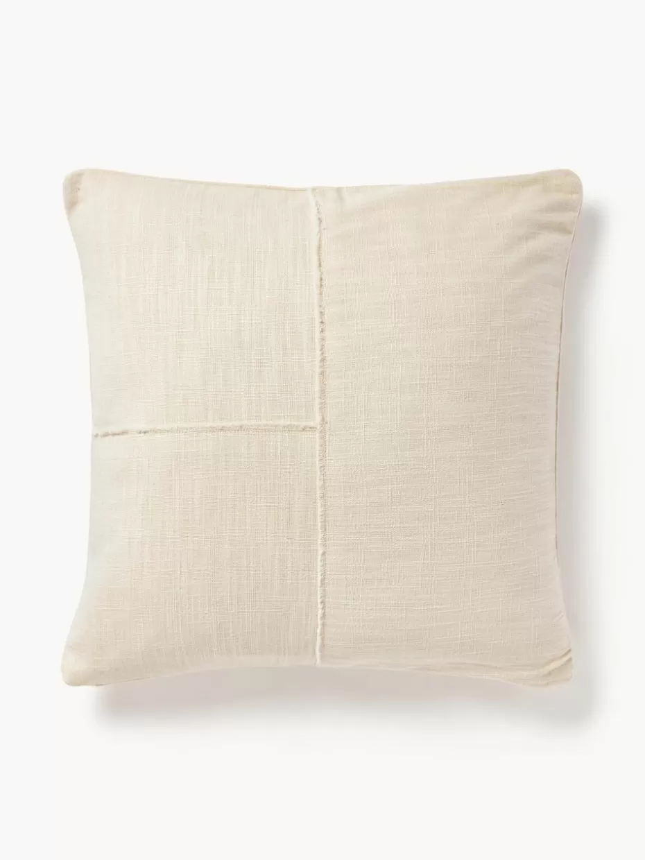 Dekokissen-Westwing Collection Handgewebte Baumwoll-Kissenhülle Terre mit dekorativer Naht Hellbeige