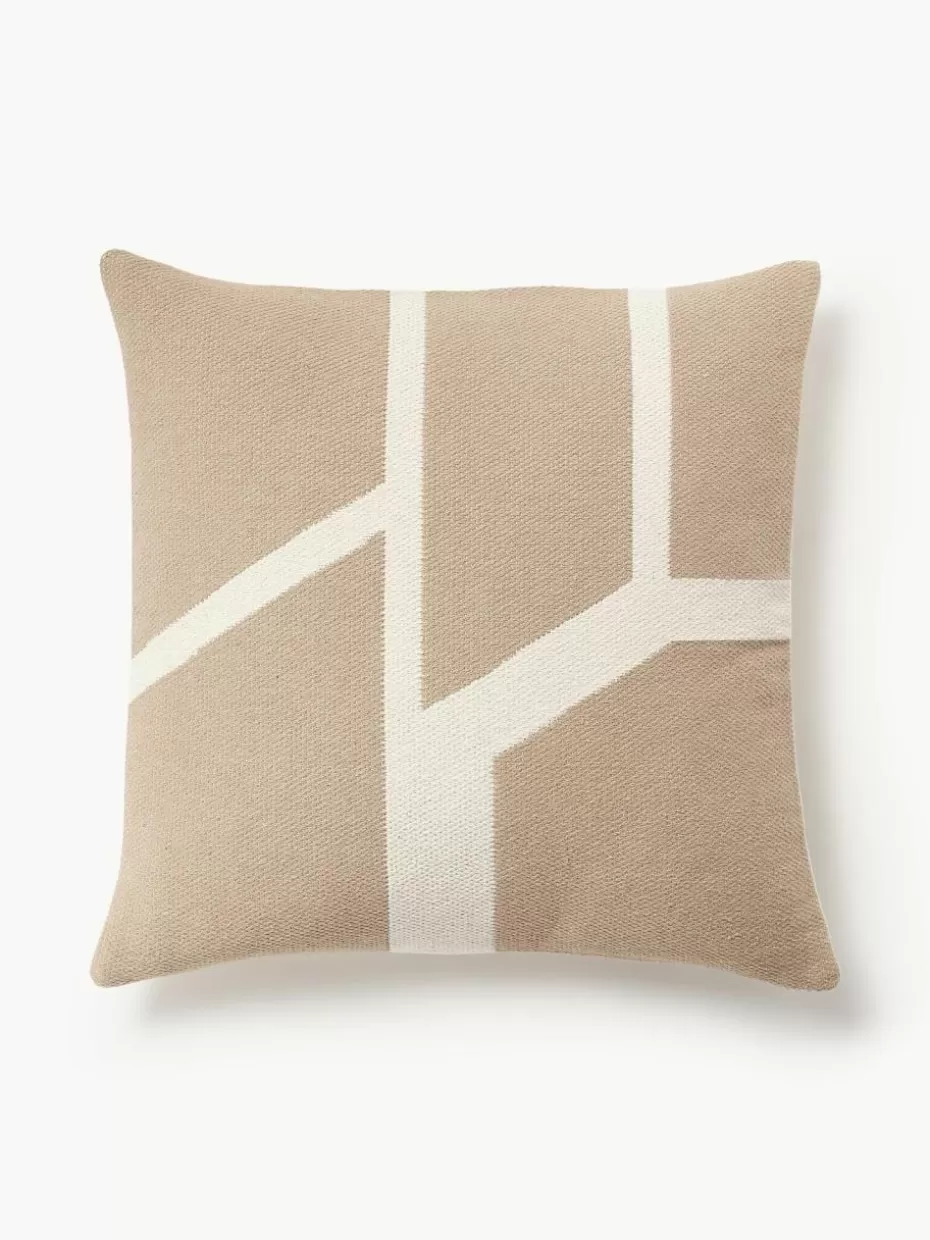 Dekokissen-Westwing Collection Handgewebte Kissenhülle Asta mit geometrischem Muster Beige, Hellbeige