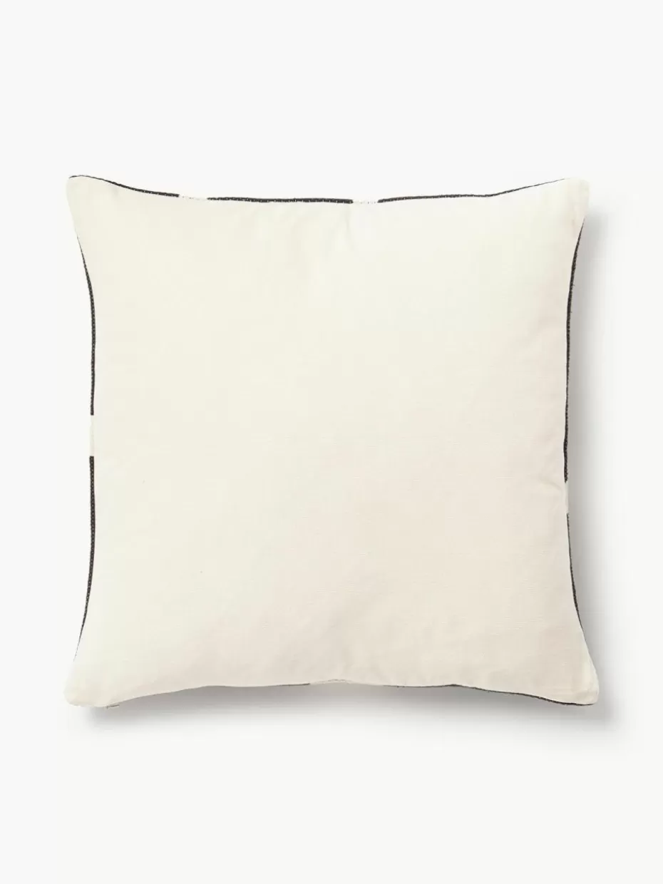 Dekokissen-Westwing Collection Handgewebte Kissenhülle Asta mit geometrischem Muster Schwarz, Hellbeige