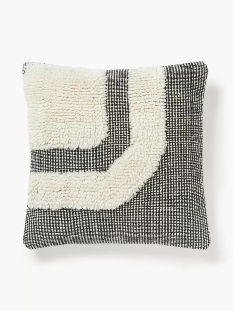 Dekokissen-Westwing Collection Handgewebte Kissenhülle Laine Hellbeige, Anthrazit