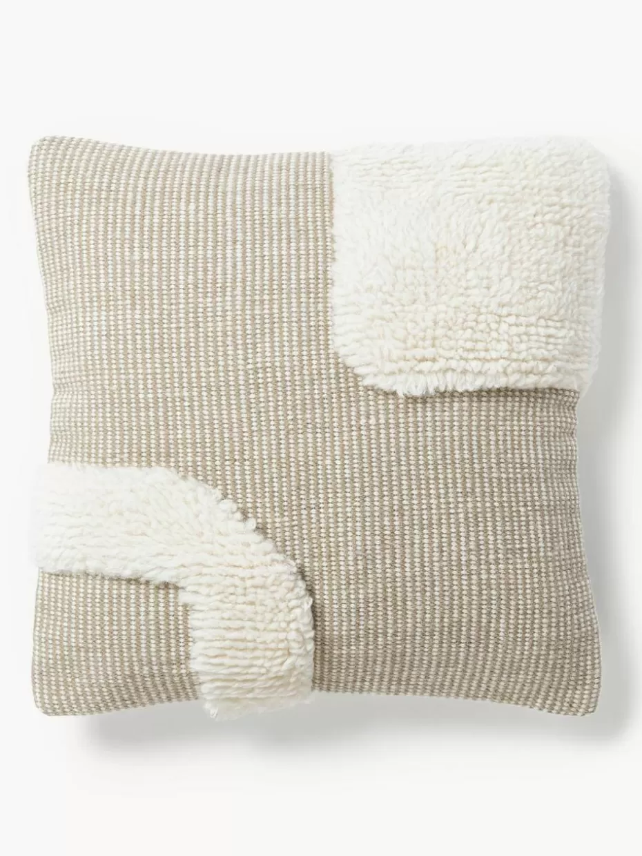 Dekokissen-Westwing Collection Handgewebte Kissenhülle Wool Taupe, Hellbeige
