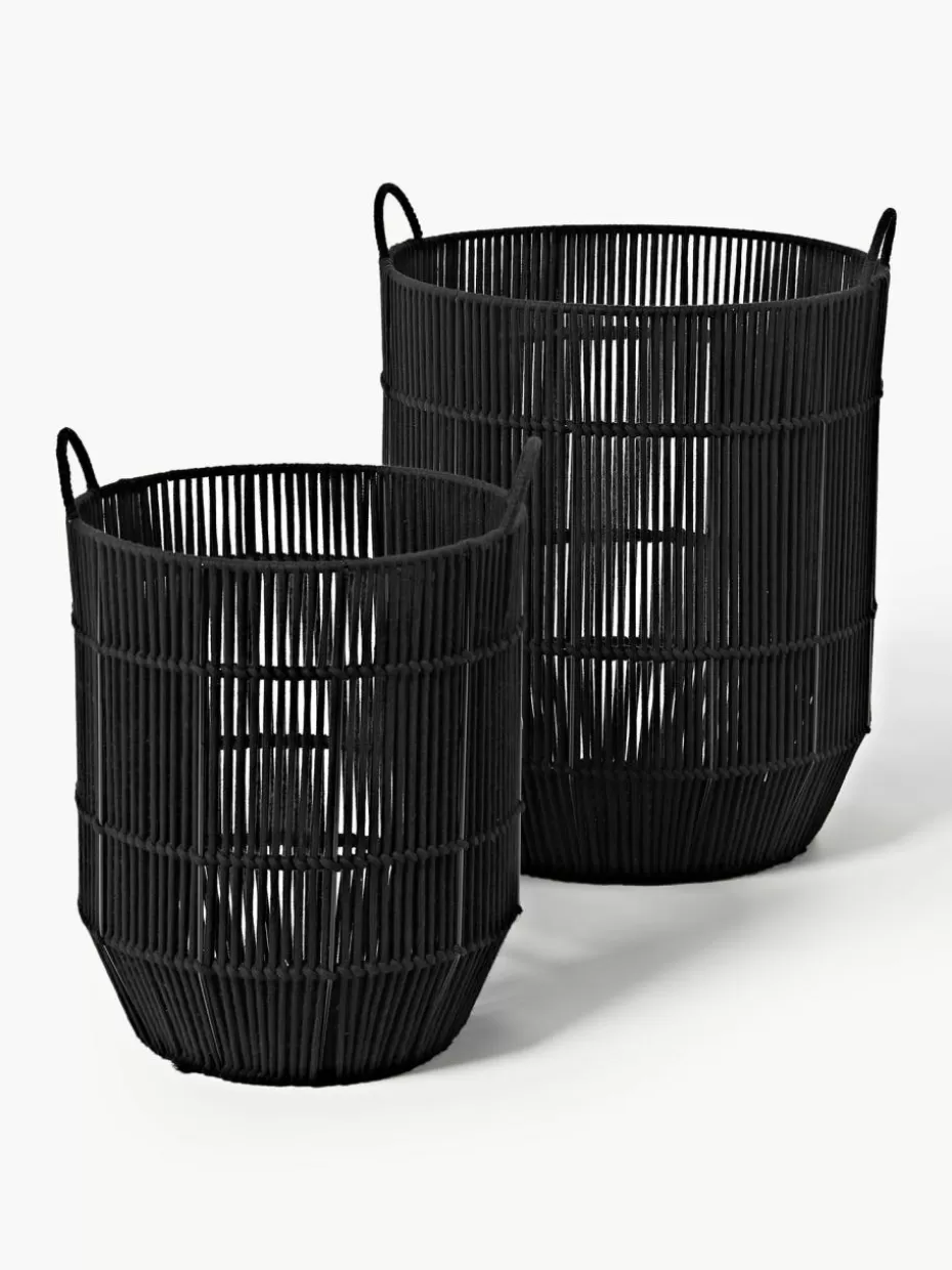 Wäschekörbe-Westwing Collection Handgewebte Wäschekörbe Gabe aus Seil, 2er-Set Schwarz