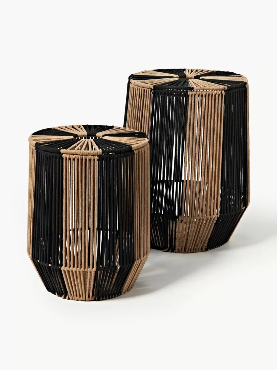 Wäschekörbe-Westwing Collection Handgewebte Wäschekörbe Gabe aus Seil, 2er-Set Hellbraun, Schwarz