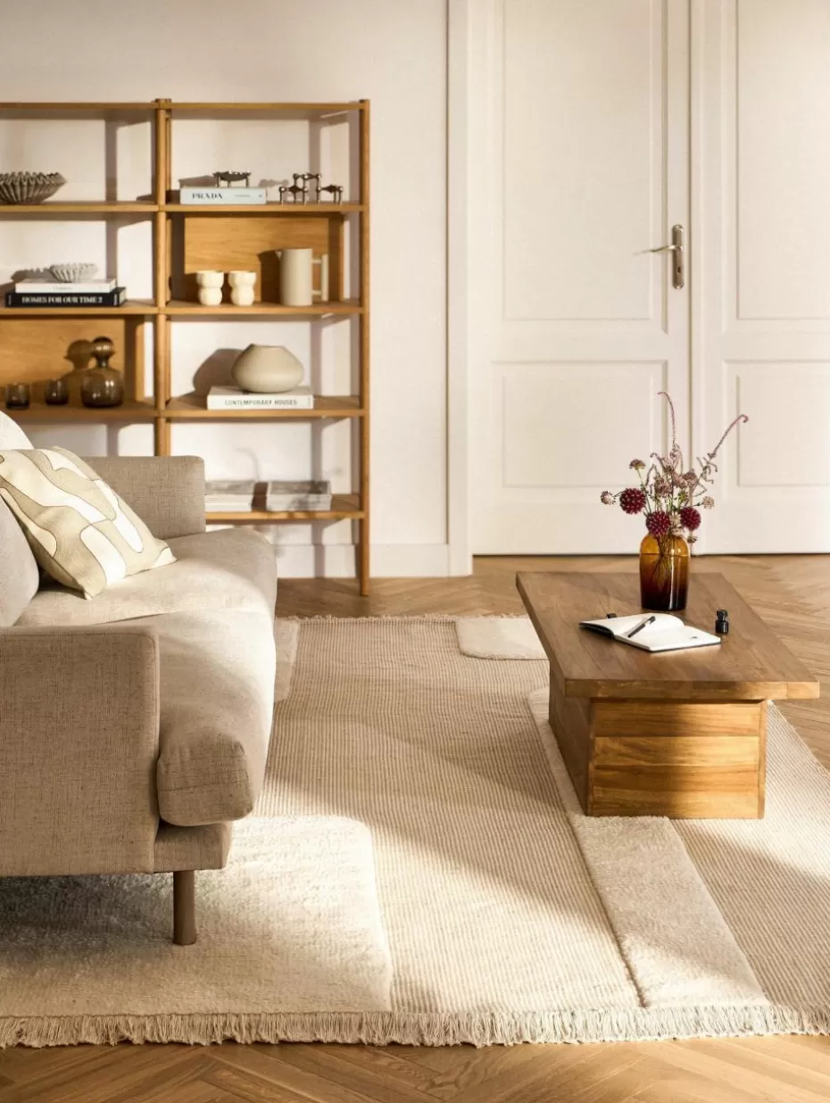 Rechteckige Teppiche-Westwing Collection Handgewebter Teppich Laine mit Hoch-Tief-Muster und Fransen