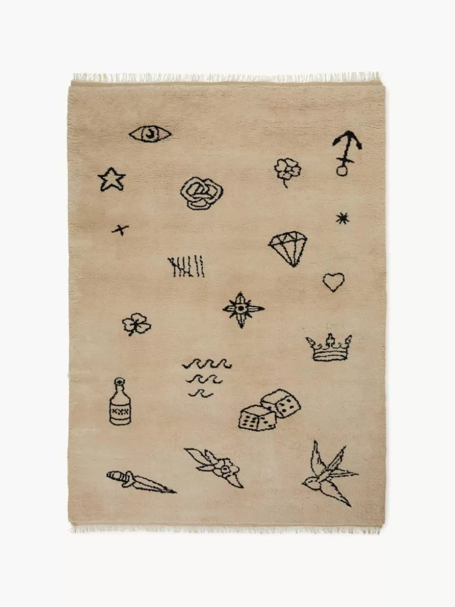 Rechteckige Teppiche-Nordic Knots Handgewebter Wollteppich Nomad Beige