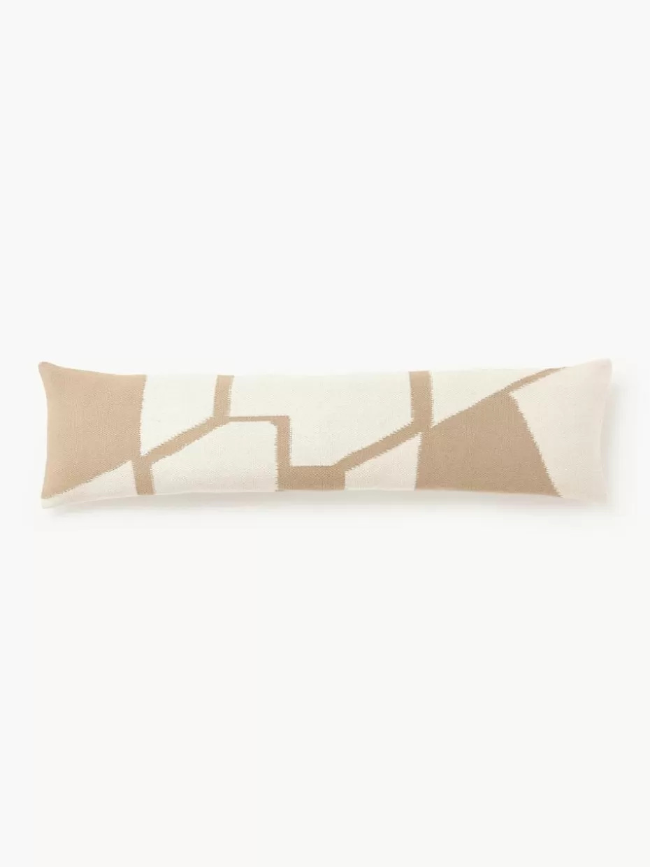 Dekokissen-Westwing Collection Handgewebtes XL Kissen Asta mit geometrischem Muster Beige, Hellbeige