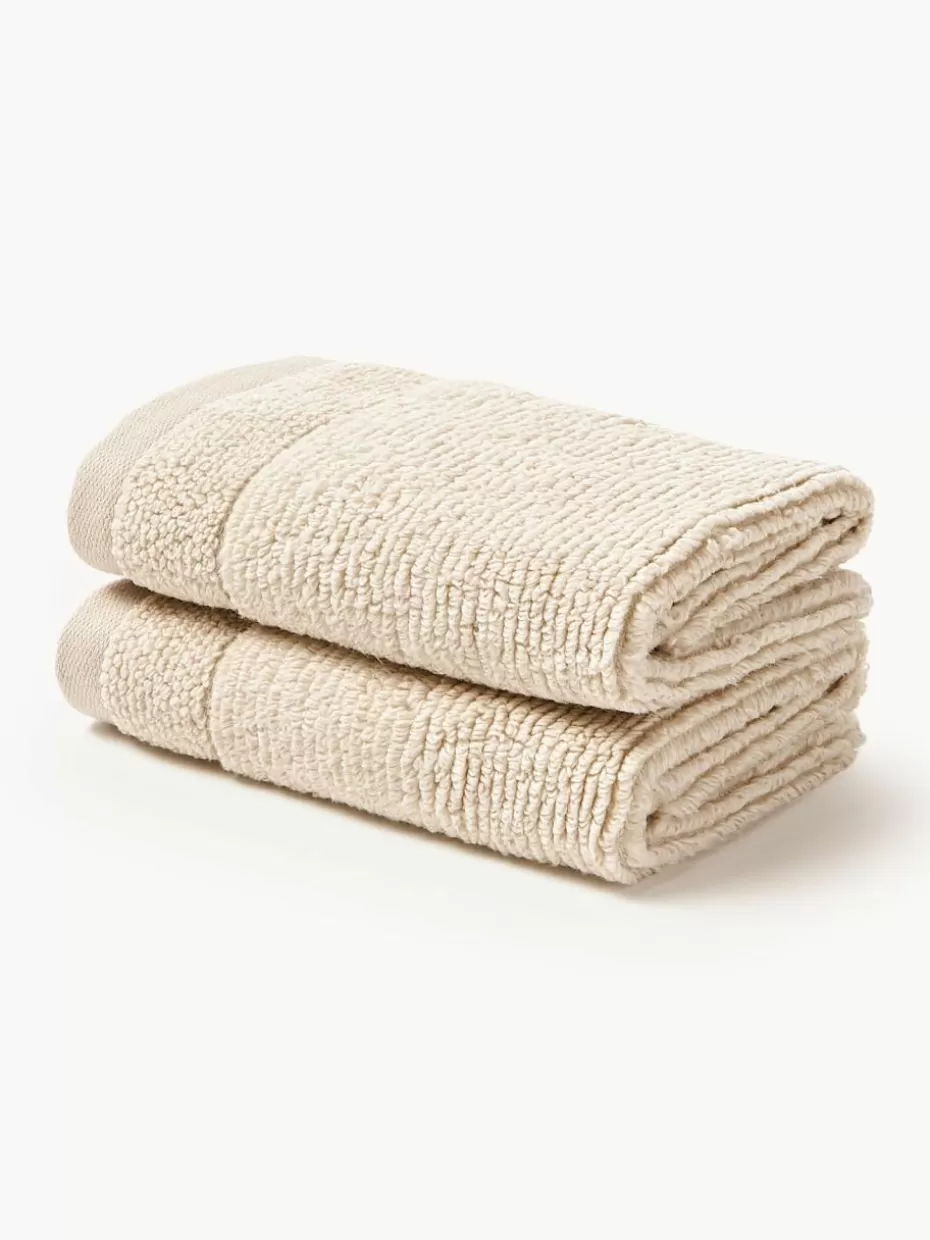 Handtücher-Westwing Collection Handtuch Luxe mit Streifenbordüre, in verschiedenen Größen Hellbeige