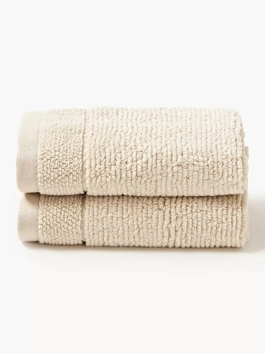Handtücher-Westwing Collection Handtuch Luxe mit Streifenbordüre, in verschiedenen Größen Hellbeige