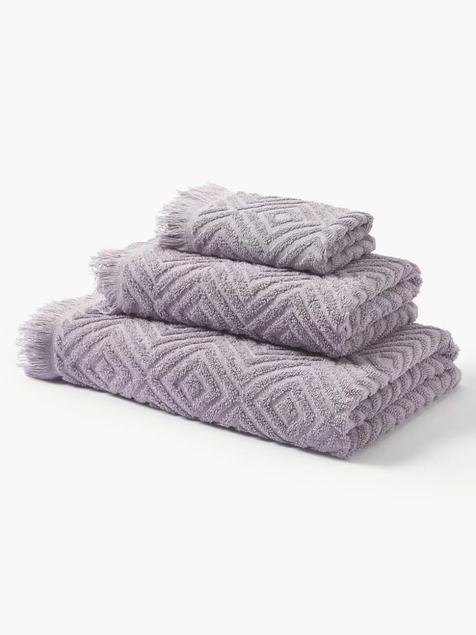 Handtücher-Westwing Collection Handtuch-Set Jacqui mit Hoch-Tief-Muster, in verschiedenen Setgrößen Lavendel