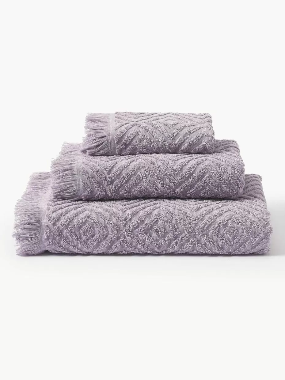 Handtücher-Westwing Collection Handtuch-Set Jacqui mit Hoch-Tief-Muster, in verschiedenen Setgrößen Lavendel