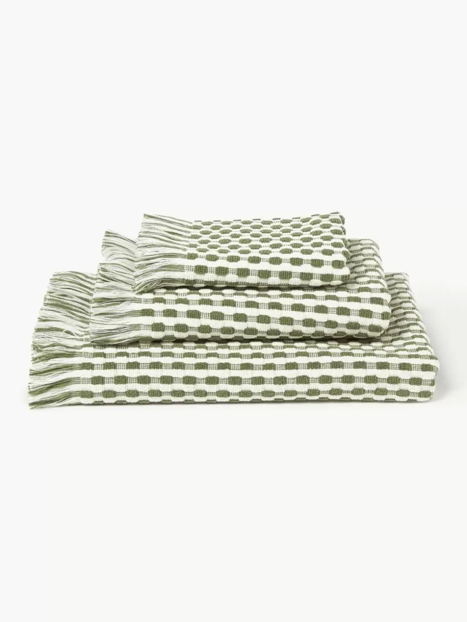Handtücher-Westwing Collection Handtuch-Set Juniper mit Hoch-Tief-Struktur, in verschiedenen Setgrößen Off White, Grün